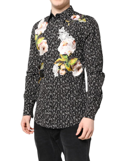 Dolce & Gabbana Black GOLD Floral Embroidery Formal Shirt