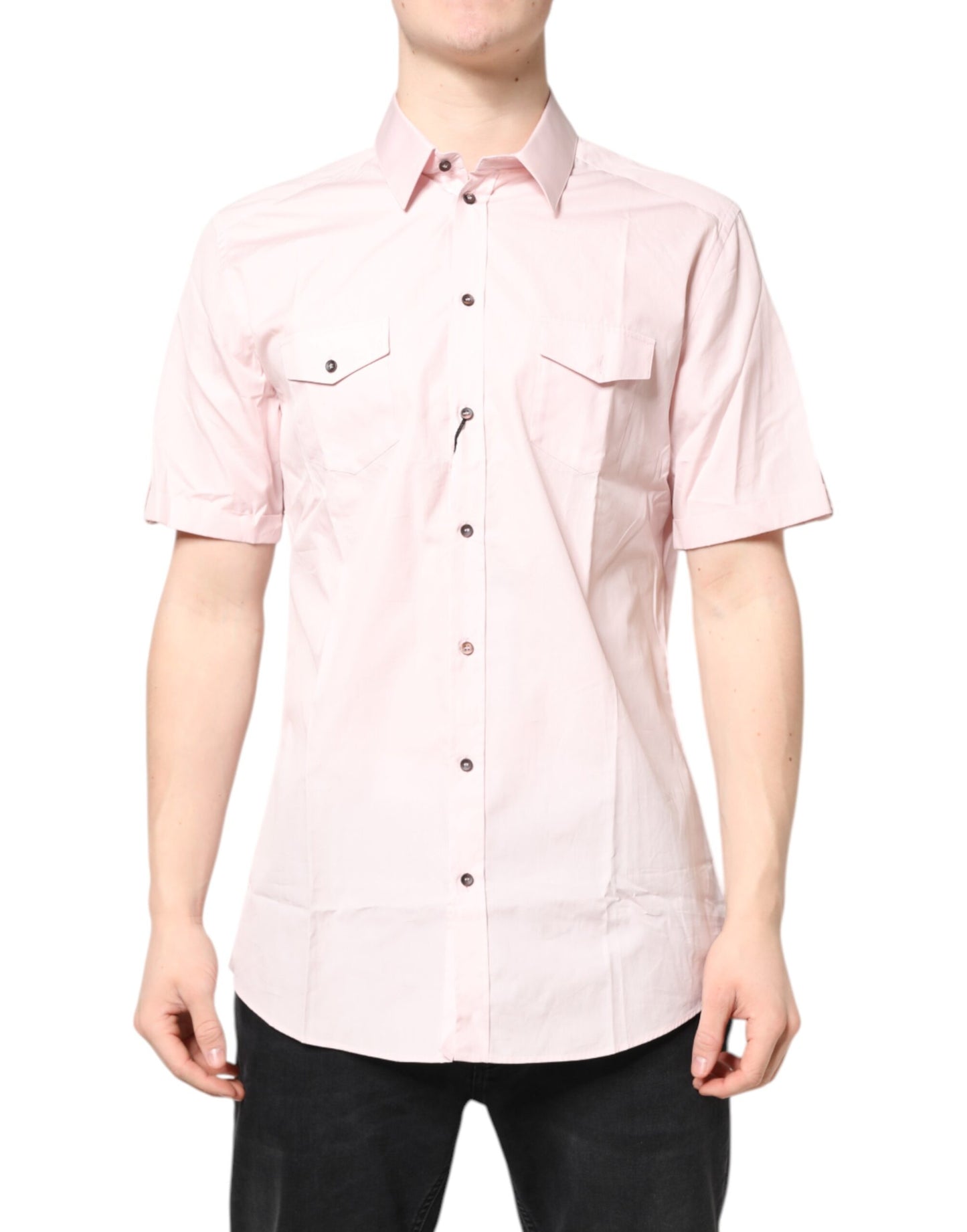 Dolce & Gabbana Pink Short Sleeves Cotton GOLD Casual Shirt