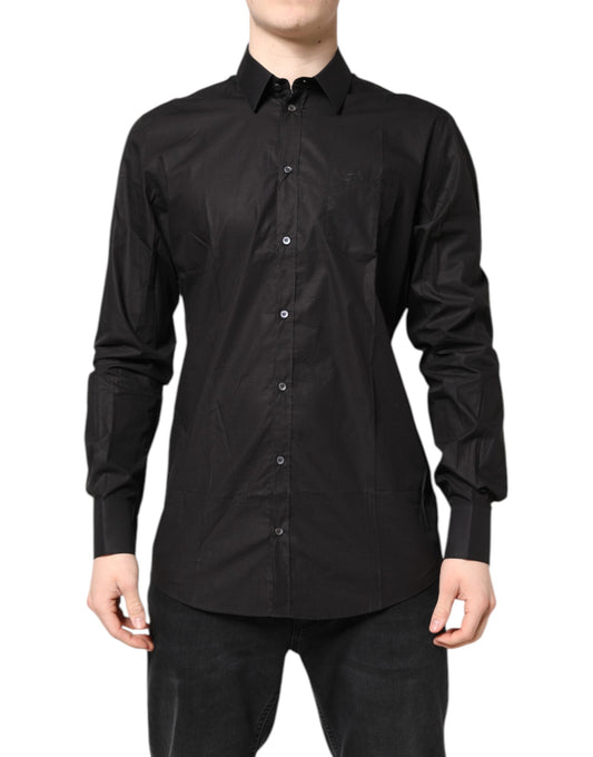 Dolce & Gabbana Black GOLD Cotton Dress Formal Shirt