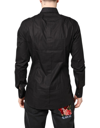 Dolce & Gabbana Black GOLD Cotton Dress Formal Shirt