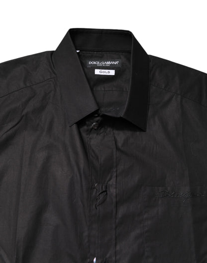 Dolce & Gabbana Black GOLD Cotton Dress Formal Shirt