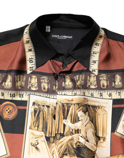 Dolce & Gabbana Multicolor Tailor Print Silk Casual Shirt