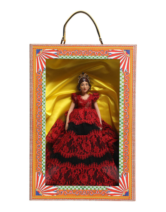 Dolce &amp; Gabbana Robe rouge Céramique Porcelaine Boîte à mode Cuir Sicily Dolls