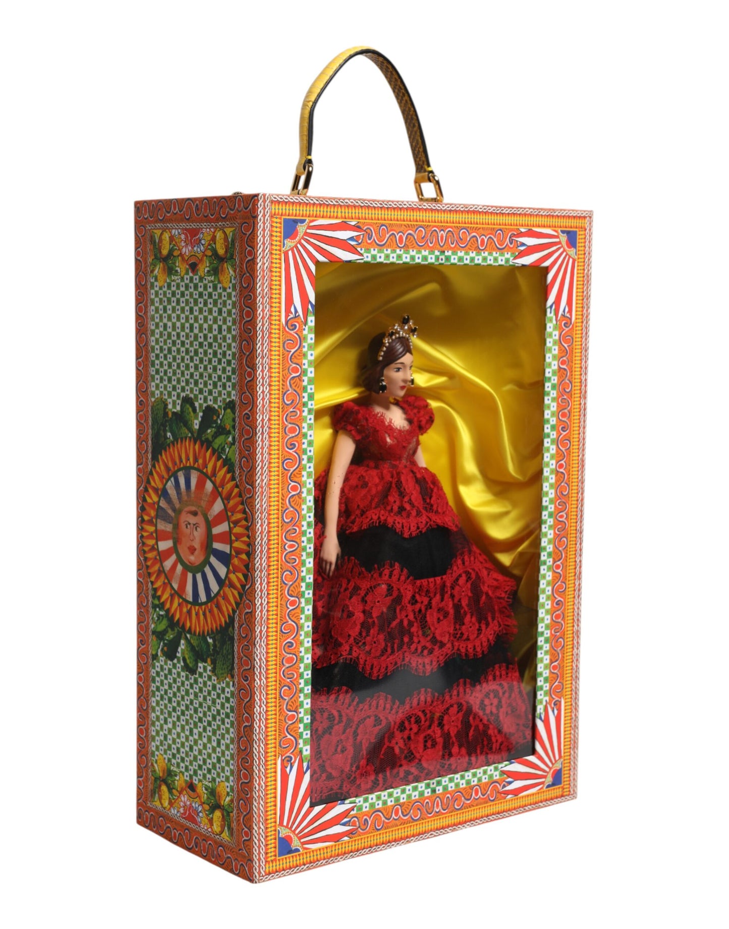 Dolce &amp; Gabbana Robe rouge Céramique Porcelaine Boîte à mode Cuir Sicily Dolls