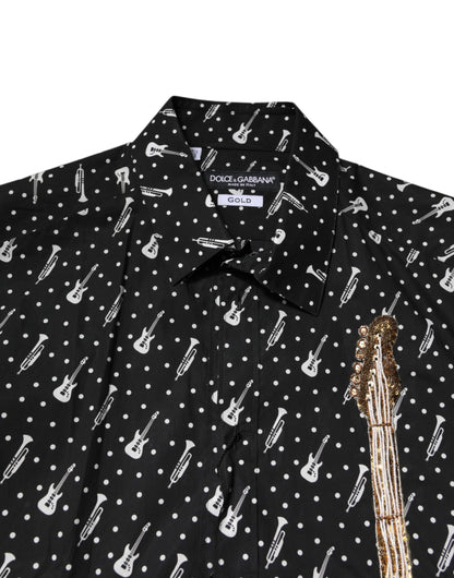 Camisa Dolce &amp; Gabbana con adornos de instrumentos dorados en negro