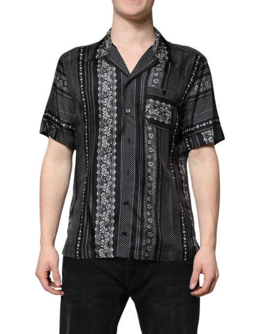 Camisa de manga corta con estampado floral de seda negra de Dolce &amp; Gabbana
