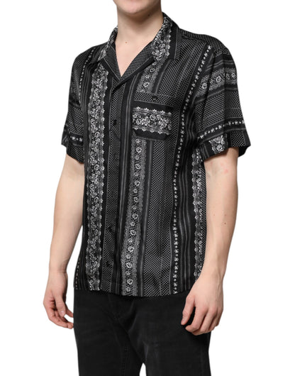 Camisa de manga corta con estampado floral de seda negra de Dolce &amp; Gabbana