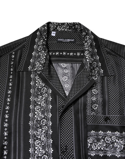 Camisa de manga corta con estampado floral de seda negra de Dolce &amp; Gabbana