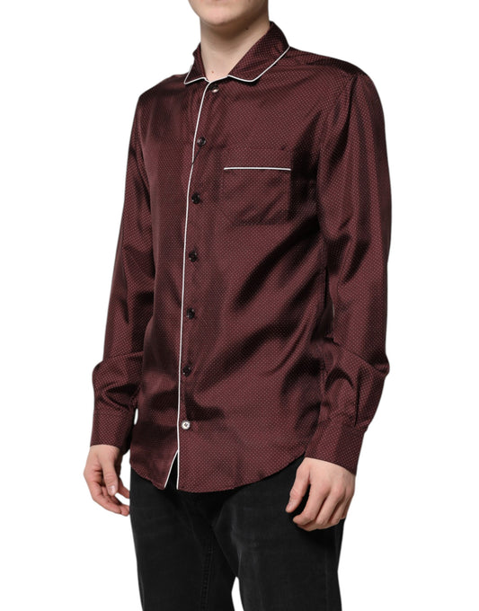 Camisa de manga larga con lunares de seda burdeos de Dolce &amp; Gabbana