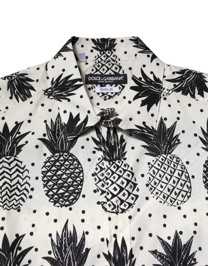 Camisa Dolce &amp; Gabbana de manga larga con estampado de piña blanca dorada