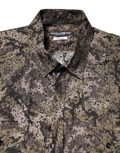 Dolce &amp; Gabbana Multicolor Camouflage Button Down GOLD Shirt