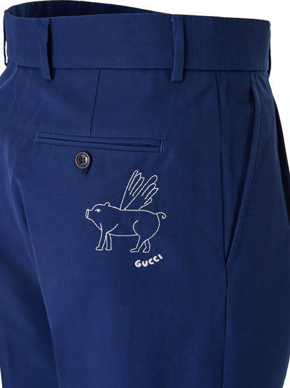 Pantalones clásicos de algodón azul Gucci