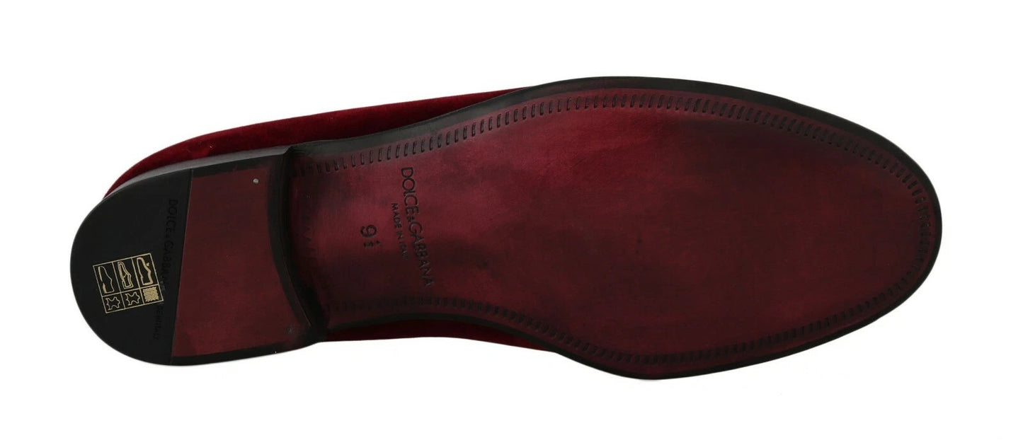 Dolce &amp; Gabbana Bordeaux Velvet Sequined Men's Loafers