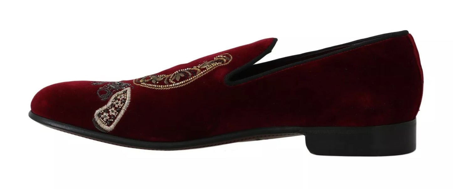 Dolce &amp; Gabbana Bordeaux Velvet Sequined Men's Loafers