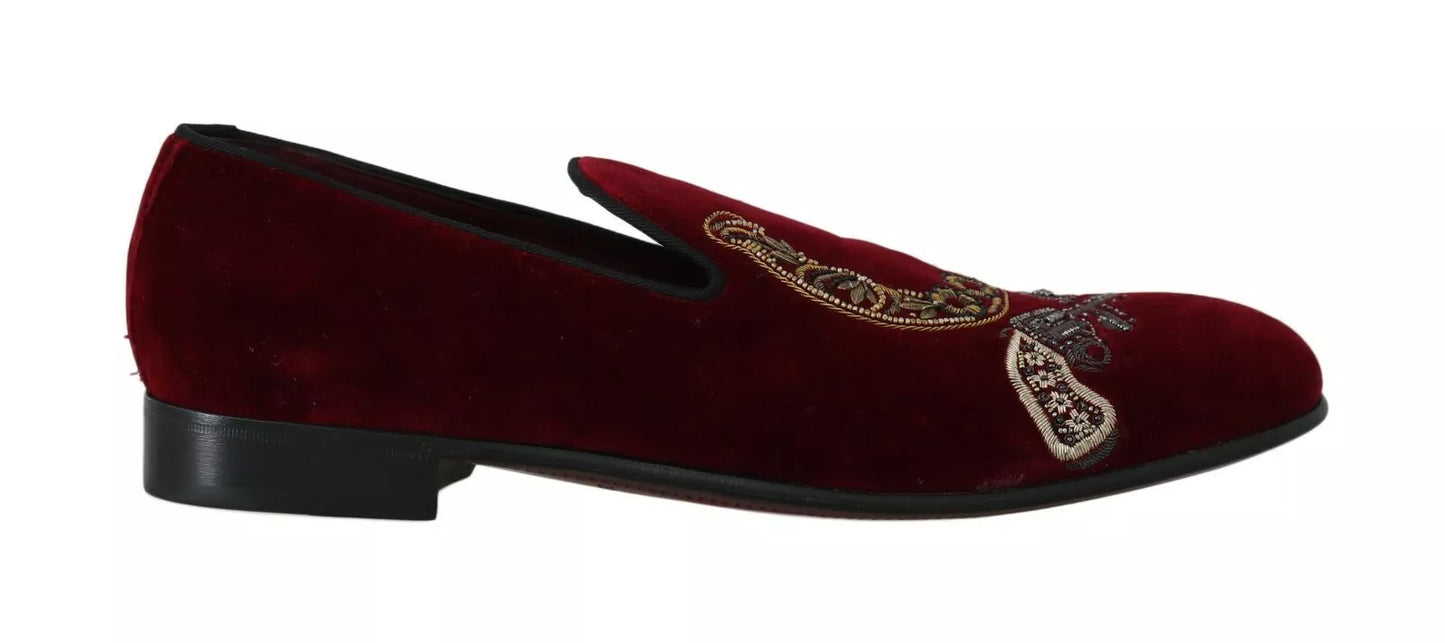 Dolce &amp; Gabbana Bordeaux Velvet Sequined Men's Loafers