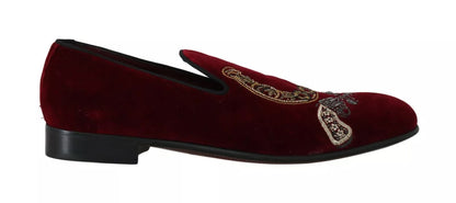 Dolce &amp; Gabbana Bordeaux Velvet Sequined Men's Loafers