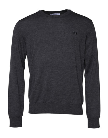 Suéter de punto con logotipo de lana gris de Dolce &amp; Gabbana para hombre