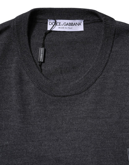 Suéter de punto con logotipo de lana gris de Dolce &amp; Gabbana para hombre
