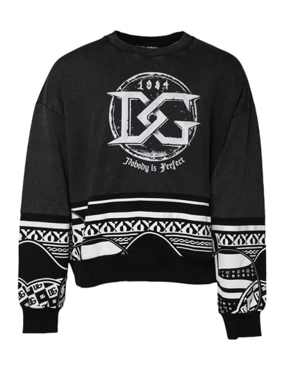 Pull en coton noir imprimé logo Dolce &amp; Gabbana