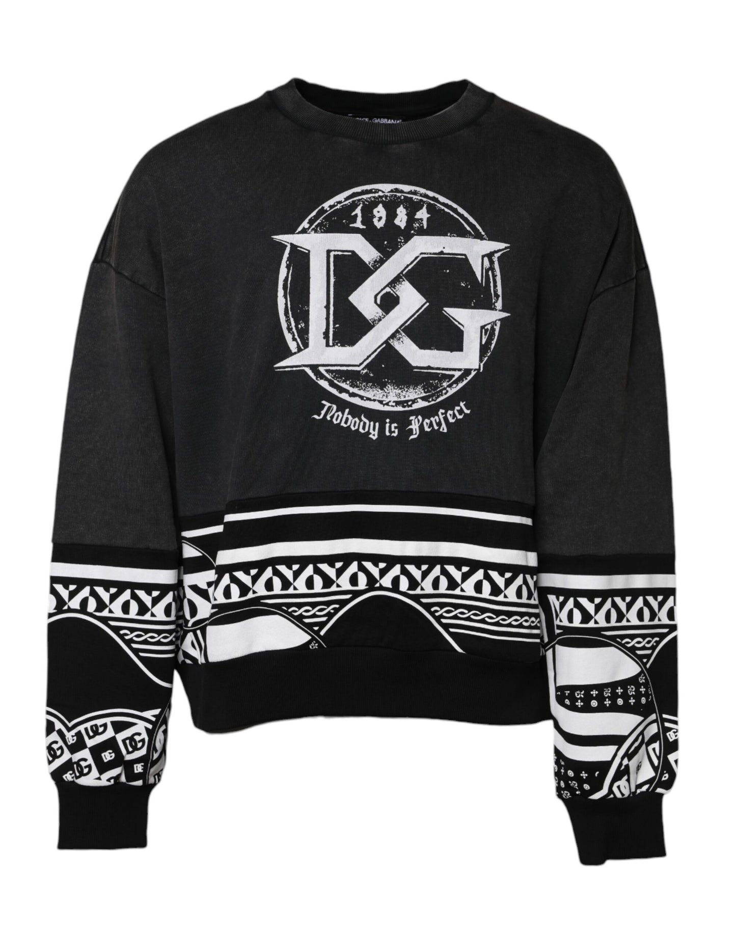 Pull en coton noir imprimé logo Dolce &amp; Gabbana