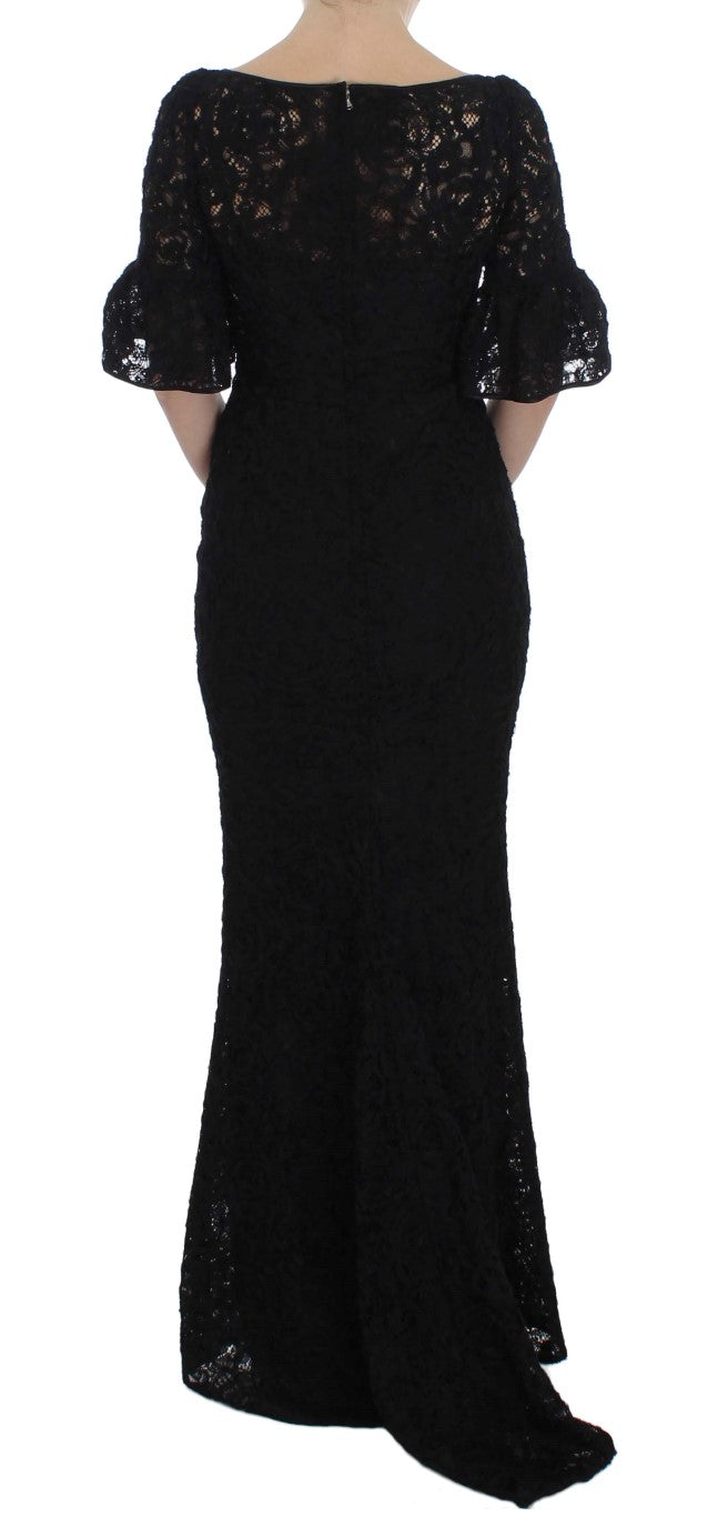 Dolce &amp; Gabbana Elegant Black Floral Lace Maxi Dress