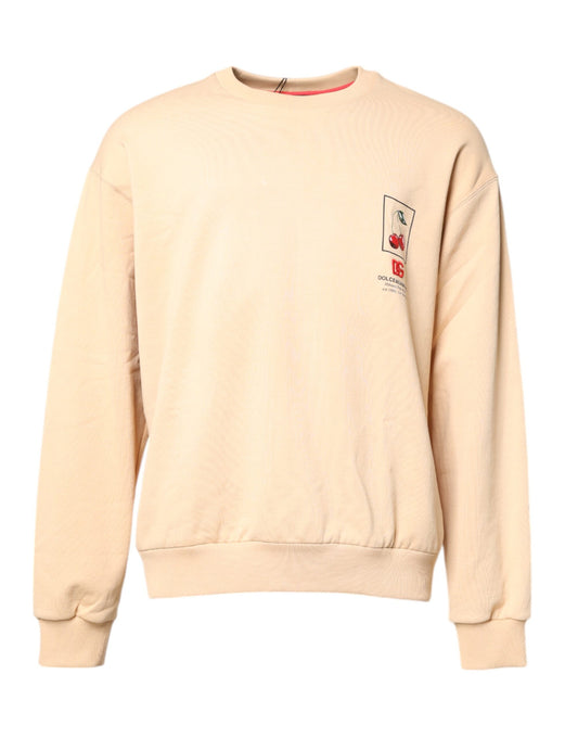 Pull ras du cou beige à imprimé cerises Dolce &amp; Gabbana