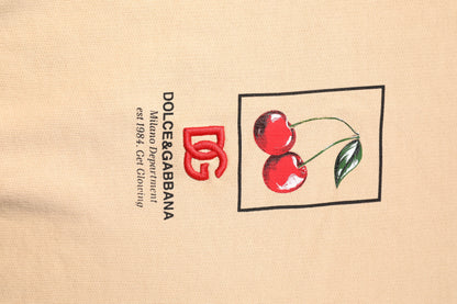 Pull ras du cou beige à imprimé cerises Dolce &amp; Gabbana