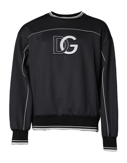 Pull ras du cou en polyester noir avec logo Dolce &amp; Gabbana pour homme