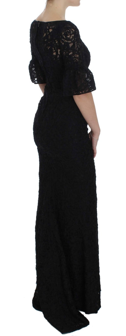 Dolce &amp; Gabbana Elegant Black Floral Lace Maxi Dress