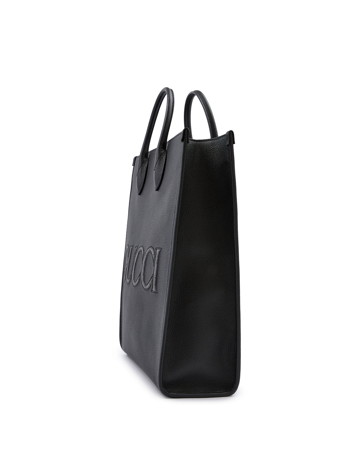 Sac fourre-tout moyen en cuir noir avec logo Gucci
