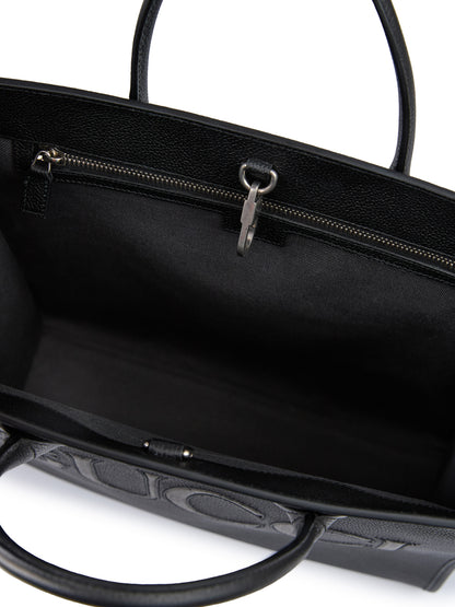 Sac fourre-tout moyen en cuir noir avec logo Gucci