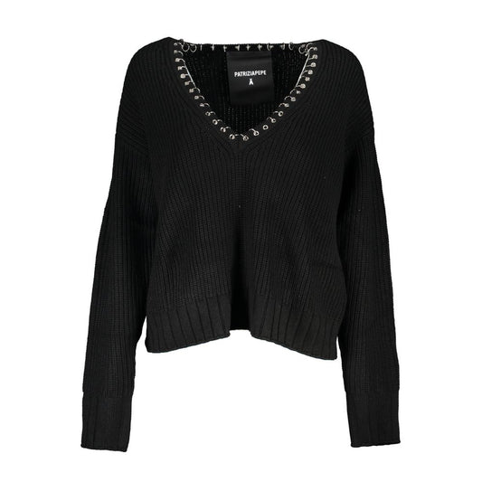 Pull élégant à manches longues et col en V de Patrizia Pepe avec détails chics
