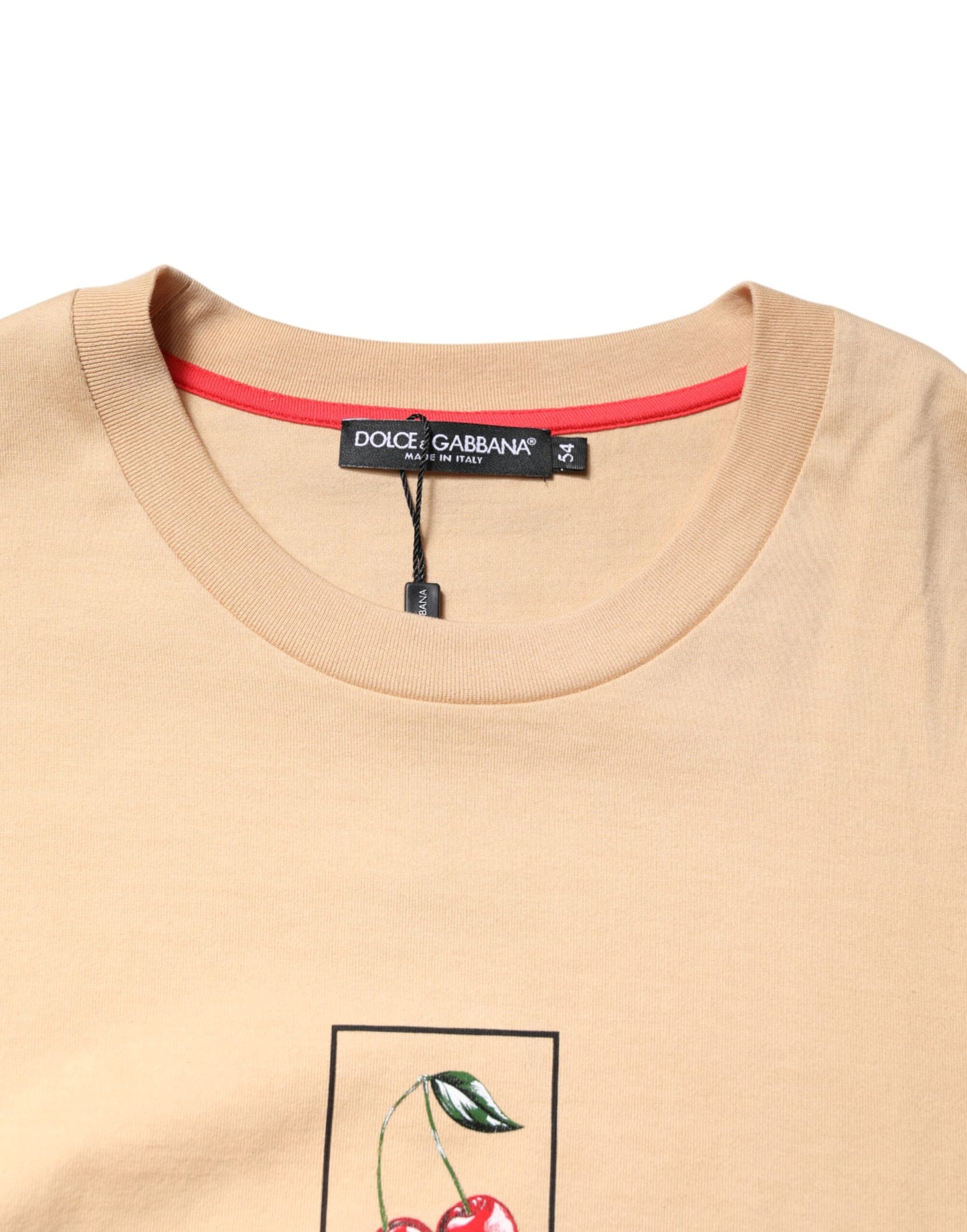 Camiseta de cuello redondo con estampado de logotipo de algodón beige de Dolce &amp; Gabbana