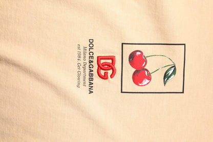 Camiseta de cuello redondo con estampado de logotipo de algodón beige de Dolce &amp; Gabbana