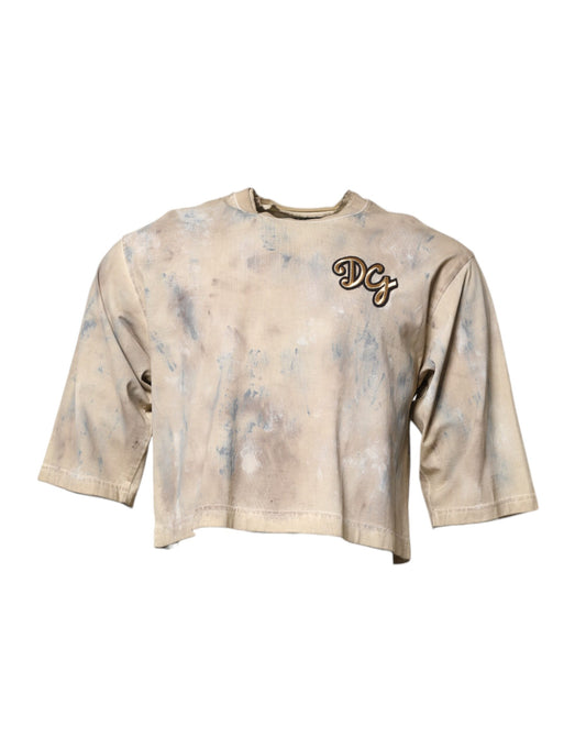Camiseta corta beige con bordado DG y efecto tie-dye de Dolce &amp; Gabbana