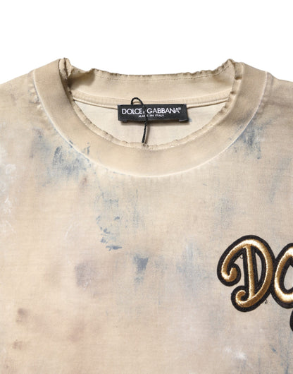 Camiseta corta beige con bordado DG y efecto tie-dye de Dolce &amp; Gabbana