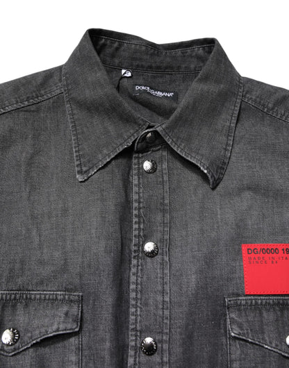 Dolce &amp; Gabbana Gray Long Sleeves Button Down Denim Shirt