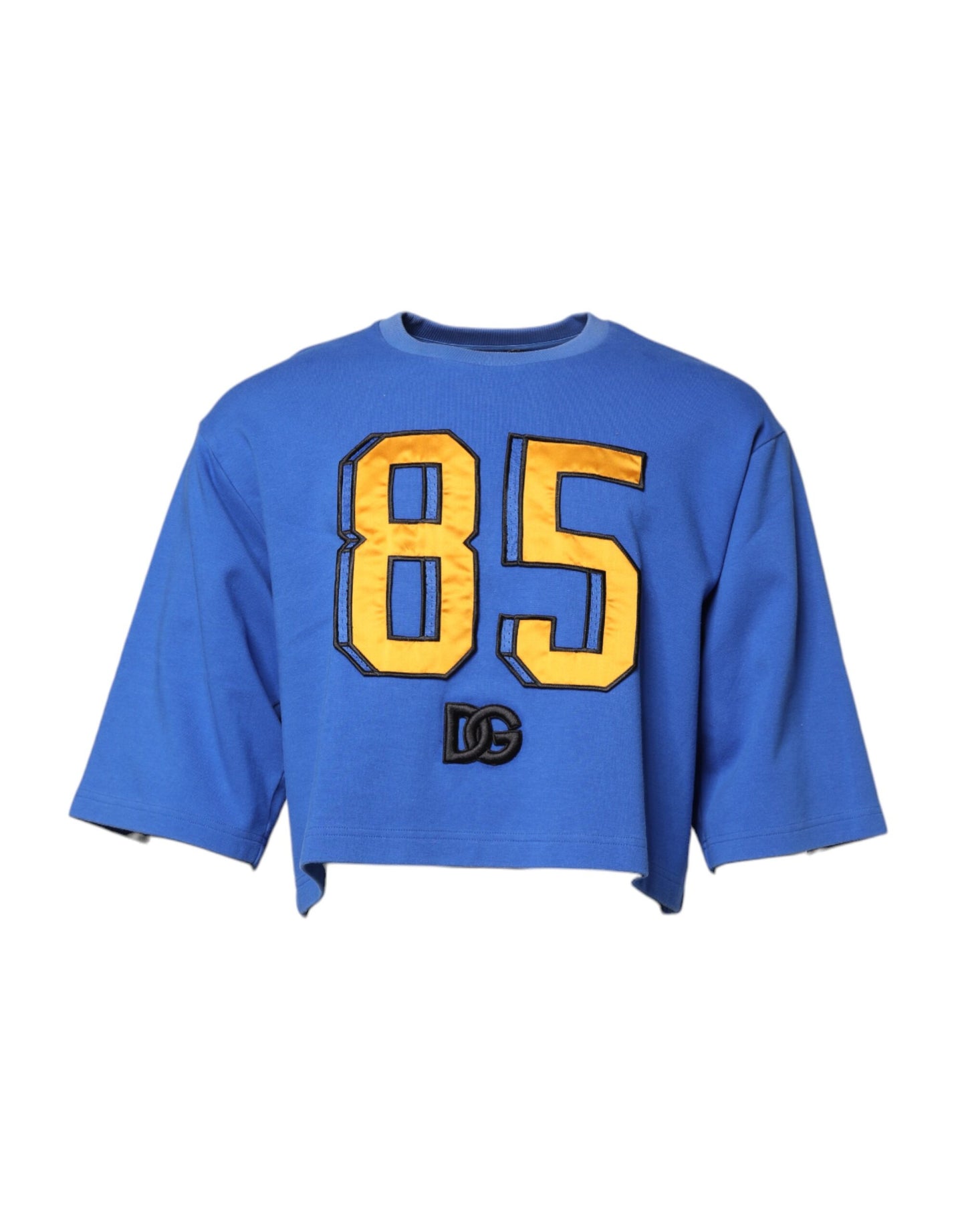 Dolce &amp; Gabbana Blue Printed Cotton Cropped Crew Neck T-shirt