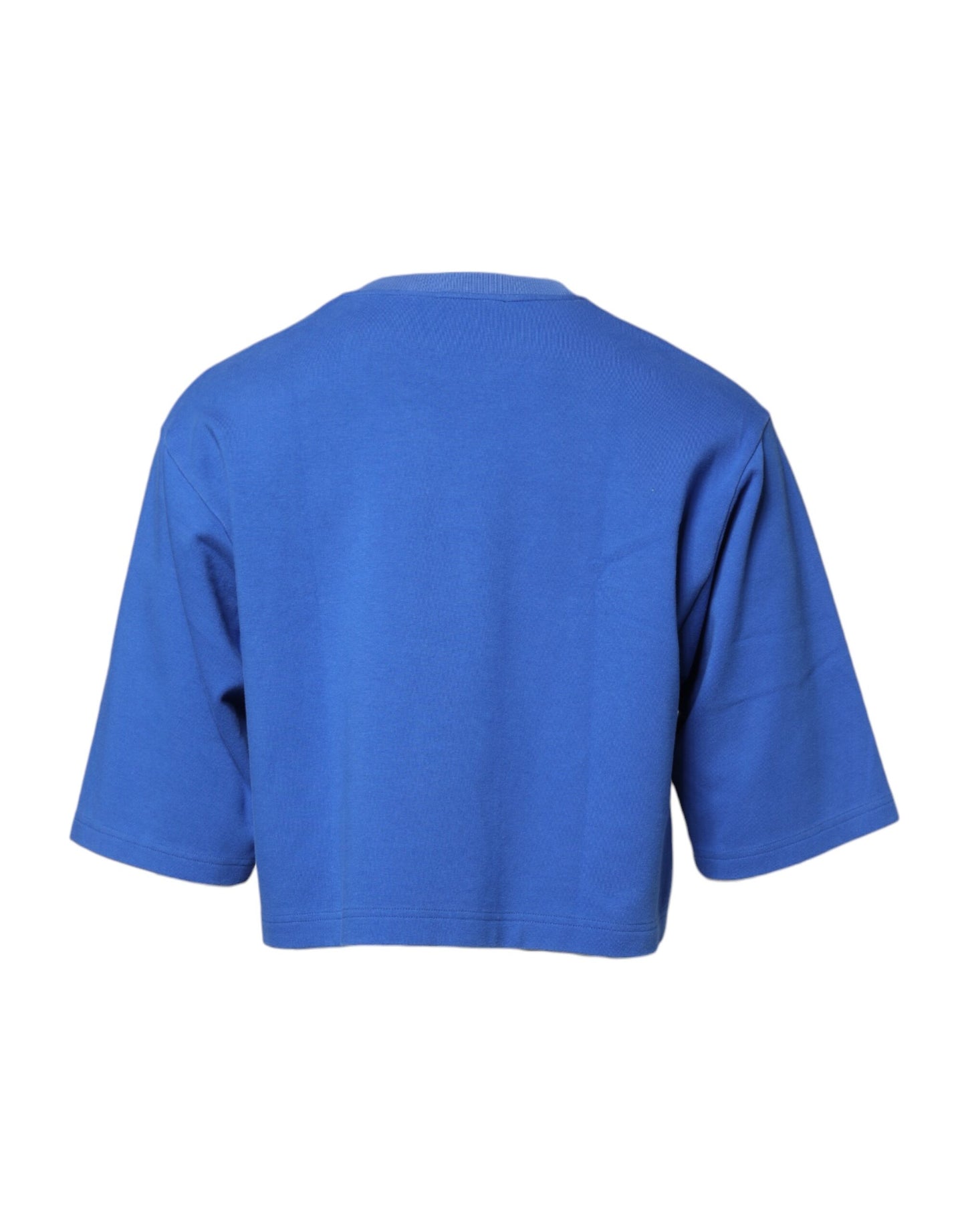 Dolce &amp; Gabbana Blue Printed Cotton Cropped Crew Neck T-shirt