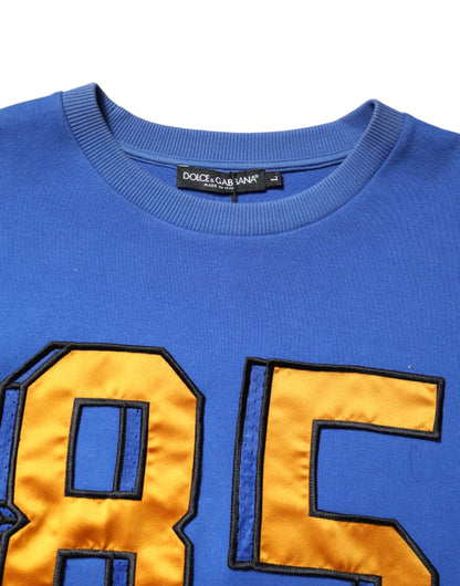 Dolce &amp; Gabbana Blue Printed Cotton Cropped Crew Neck T-shirt