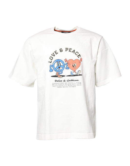 Dolce &amp; Gabbana White LOVE &amp; PEACE Print Crew Neck T-shirt