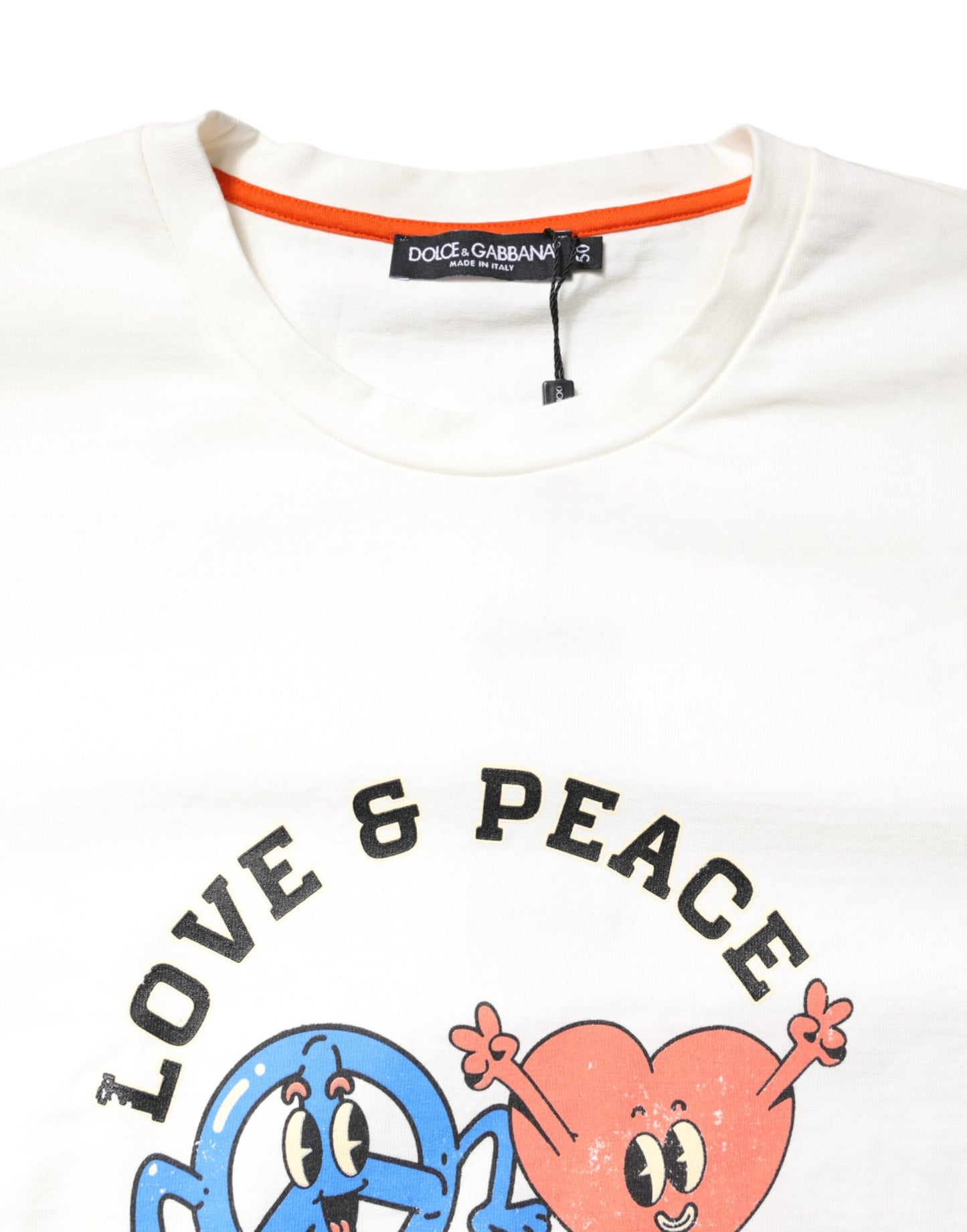 Dolce &amp; Gabbana White LOVE &amp; PEACE Print Crew Neck T-shirt