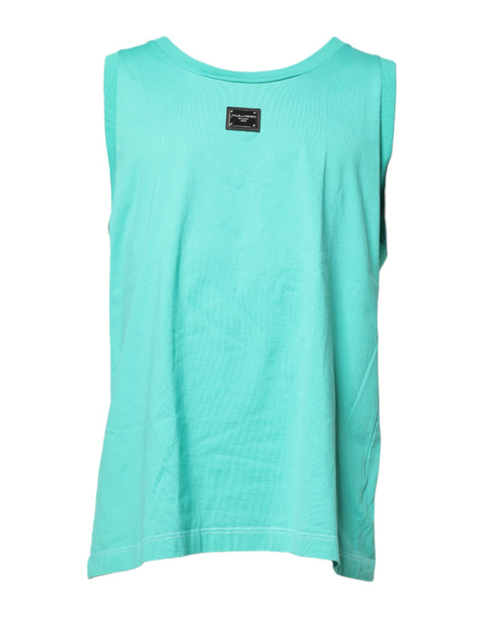 Dolce &amp; Gabbana Green Sleeveless Logo Round Neck T-shirt