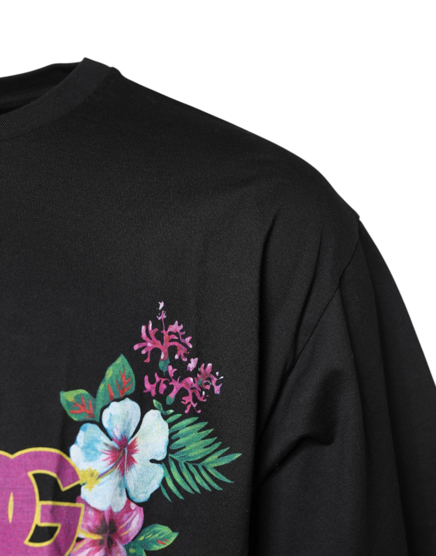 Dolce &amp; Gabbana Black Cotton DG Floral Print Crewneck T-shirt