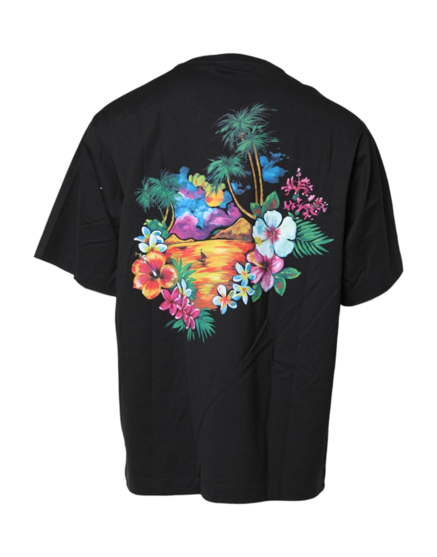 Dolce &amp; Gabbana Black Cotton DG Floral Print Crewneck T-shirt