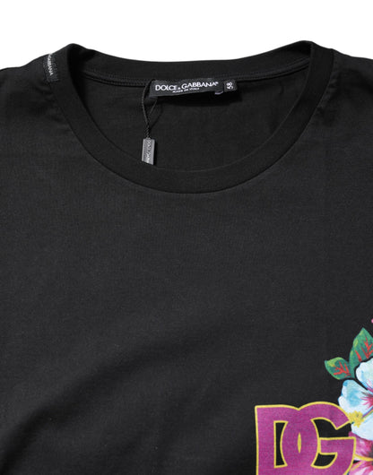 Dolce &amp; Gabbana Black Cotton DG Floral Print Crewneck T-shirt