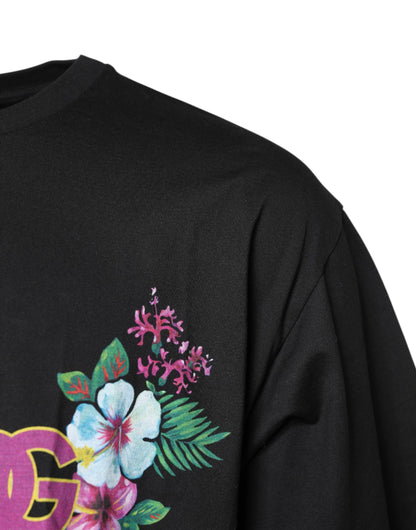 Dolce &amp; Gabbana Black DG Floral Print Crew Neck T-shirt