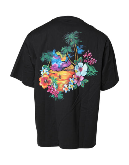 Dolce &amp; Gabbana Black DG Floral Print Crew Neck T-shirt