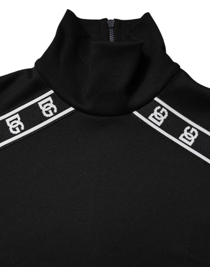 Dolce &amp; Gabbana Black Cotton DG Print Turtleneck T-shirt