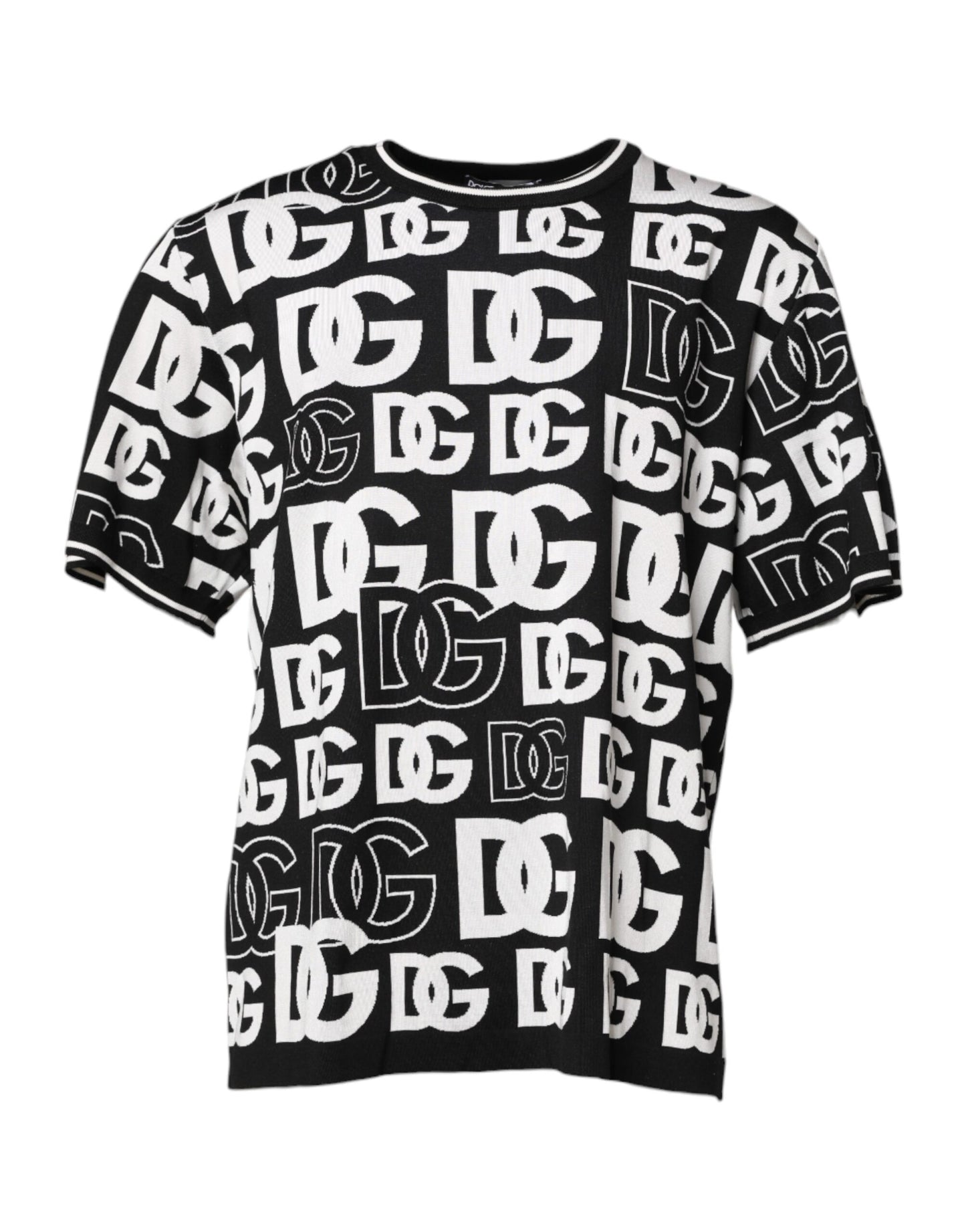 Dolce &amp; Gabbana Black White Silk Knit DG Print T-shirt